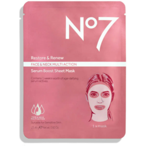 No 7 Restore & Renew FACE & NECK MULTI ACTION Serum Boost Sheet Mask