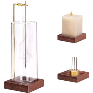 Wood & Glass Incense Stick Holder – Removable Ash Catcher, Brass Clip Burner