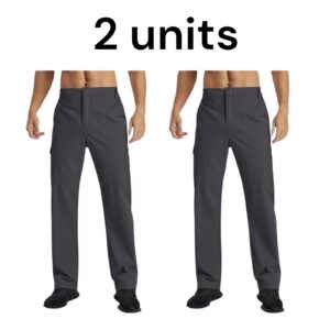 2x Mens Cargo XL Trousers Work Wear Slim Fit Casual Pants 6 Pockets Dark Grey