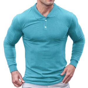 Men's Muscle Polo Shirts Long & Short Sleeve Casual T-Shirts Slim Fit Polo Large