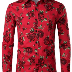 Men's Fashion Urban Design 3D Printed Slim Fit Long Sleeve Button Up Shirt Top L