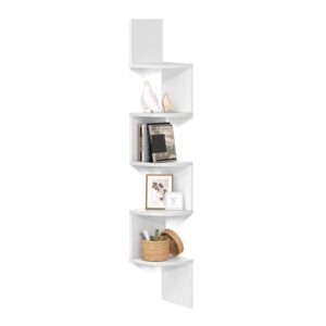 White 5-Tier Corner Shelf, Wall Floating Display for Plants, Books, Decorations